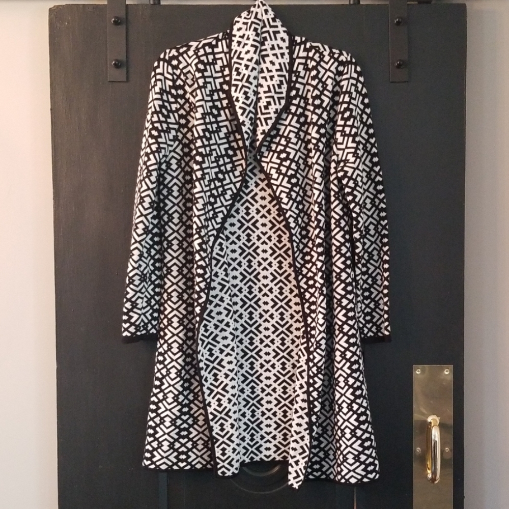 FEVER Black & White Long Open Cardigan